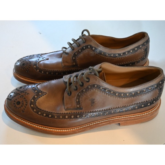 Tods Other - Tods 7 Brown Leather Wingtip Brogue Lace Up Oxford Italy Made Mens Dress Shoes